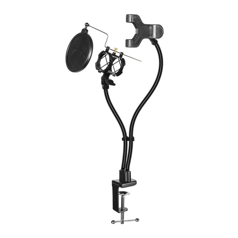 Đế Micro Và Điện Thoại Thông Minh Giá Để Bàn Có Kẹp, Kính Chắn Gió Dành Cho Phát Trực Tiếp/Khóa Học Trực Tuyến/Kara-Oke