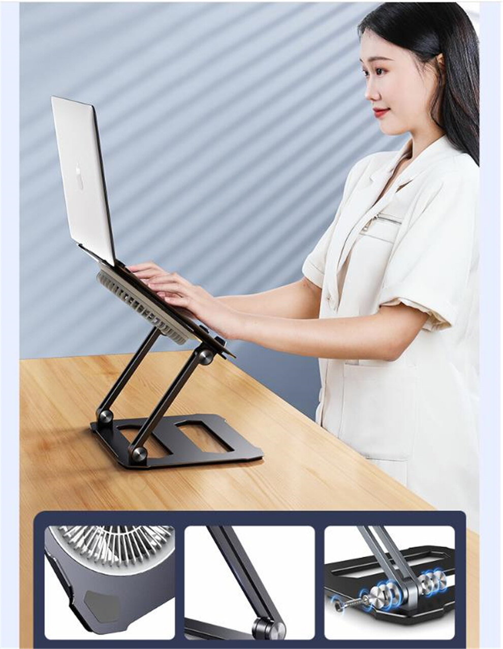 JOMAA support Laptop Stand with Cooling Fan Big Adjustable Ergonomic Notebook Stand Foldable Cooler Laptop Riser Aluminum Laptop Holder For 11-17.3 inch