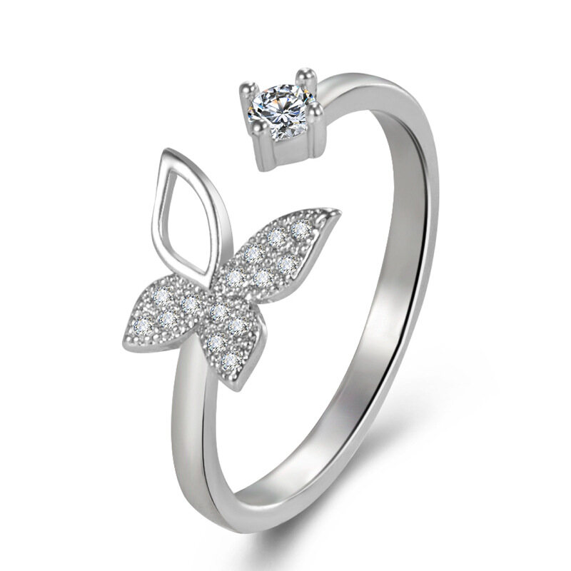 Korean Women's Simple Temperament Fairy High-end Butterfly Open Adjustable Zircon Ring