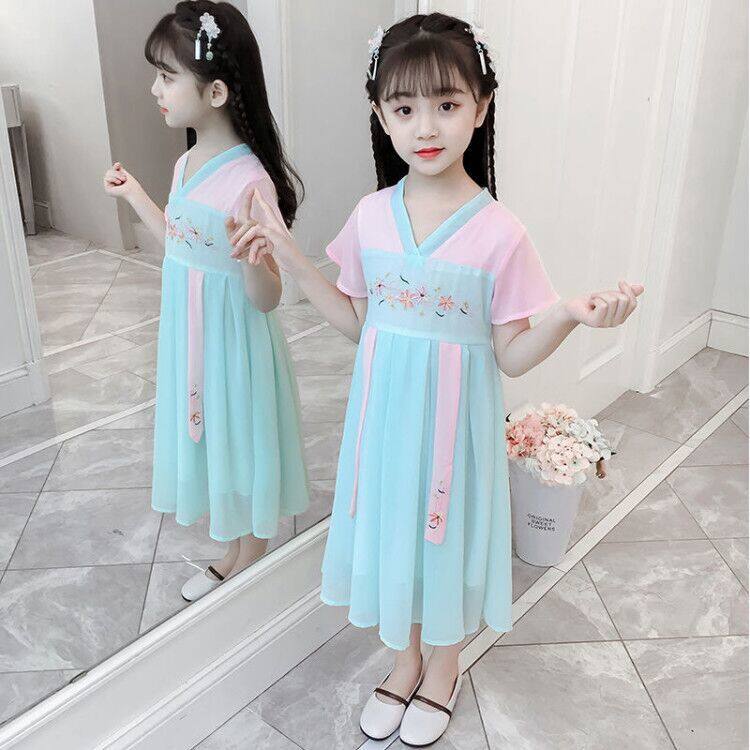 Children's clothing girls Hanfu summer clothes Chinese style super fairy ancient style improved Tang suit ancient costume Hanfu little girl chiffon skirt