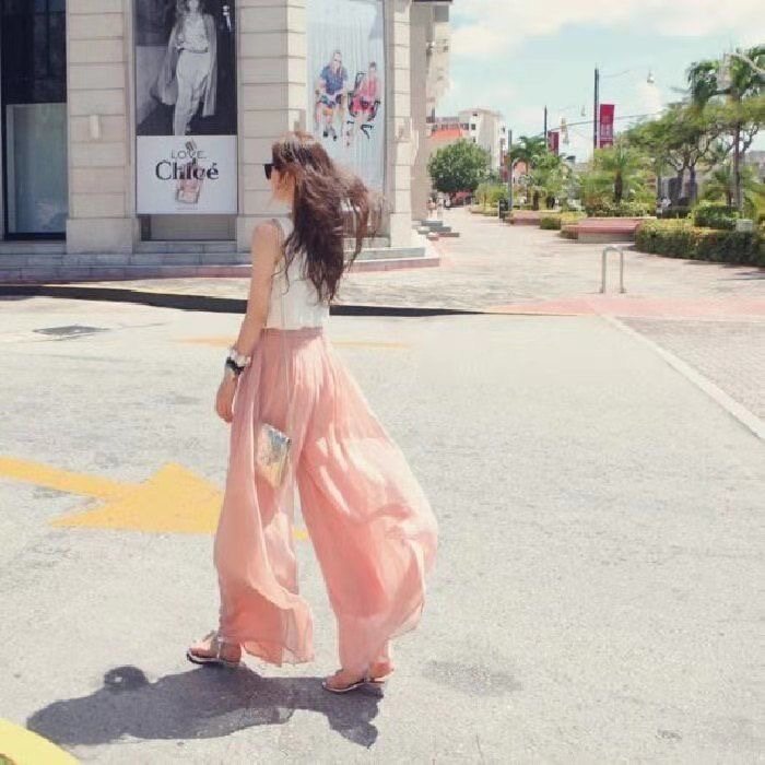 NW 2024 Sumer New Hongxun Women's Ribbon Tie Chiffon Loose Pleated Wide Leg Palazzo Pants M L XL XXL 3XL 4XL