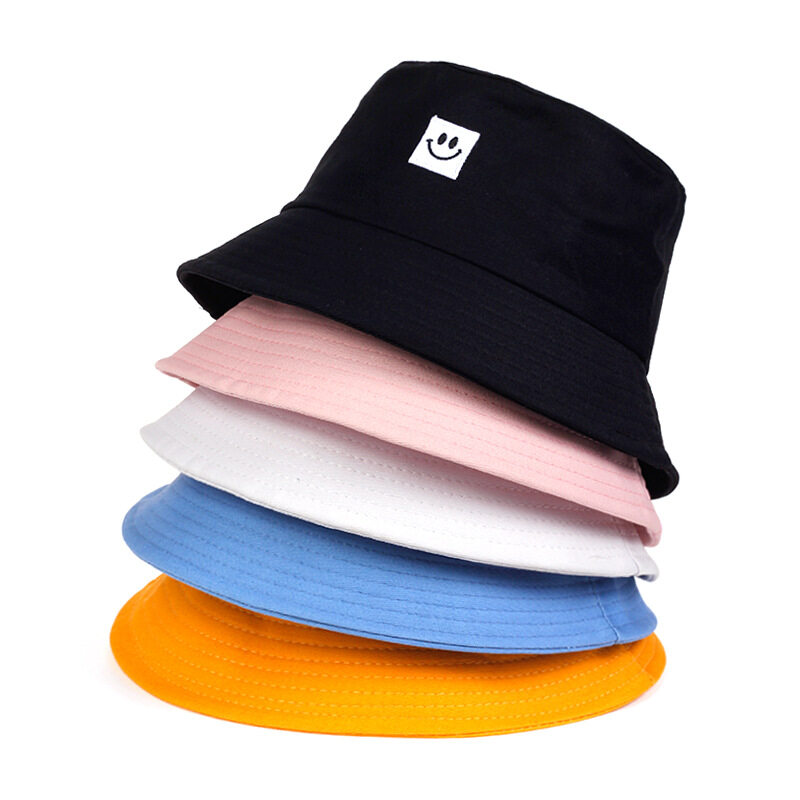 Fashion Women Bucket Hat Candy Colors Smile Embroidery Sun Hats Outdoor ...