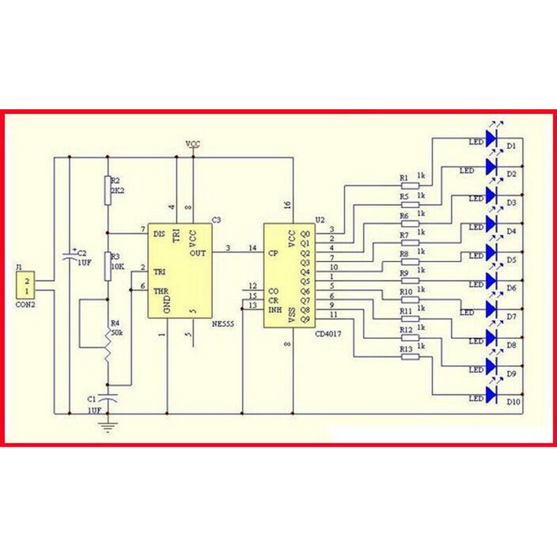1PCS NE555 CD4017 Run LED Flow Light Electronics Production Kit Control Board Module Capacitor Oscillator Clock Signal DIY kit