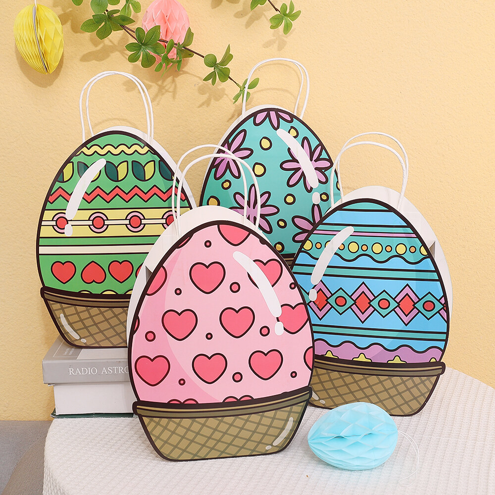 Easter Egg Handbag with Handle Easter Container Happy Easter Paper Bag Bulk Candy Snacks Party Colored Gift Packaging