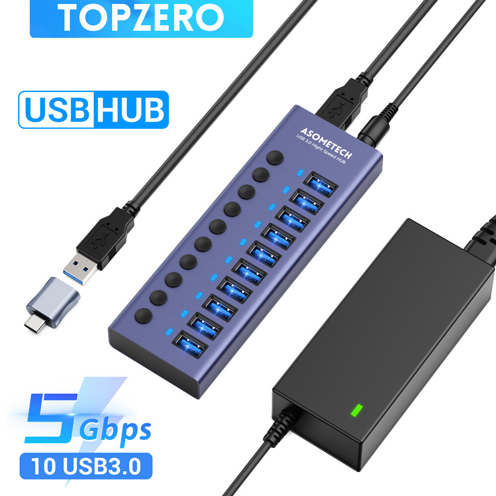 TOPZERO 7/10พอร์ต USB 3.0 Hub USB Hub 3.0 Multi USB Splitter 5Gbps ความ