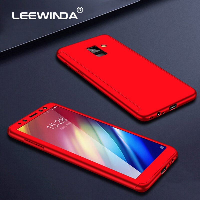 LEEWINDA For Samsung Galaxy A6 Plus Phone Case, 360 Full Cover  Protective Cover With Tempered Glass Film