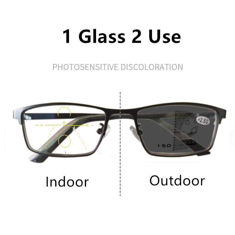 UV protection Progressive Multifocal Reading Glasses Men Photochromic Lenses Near Far Sight Alloy Frame Eyeglasses Diopter