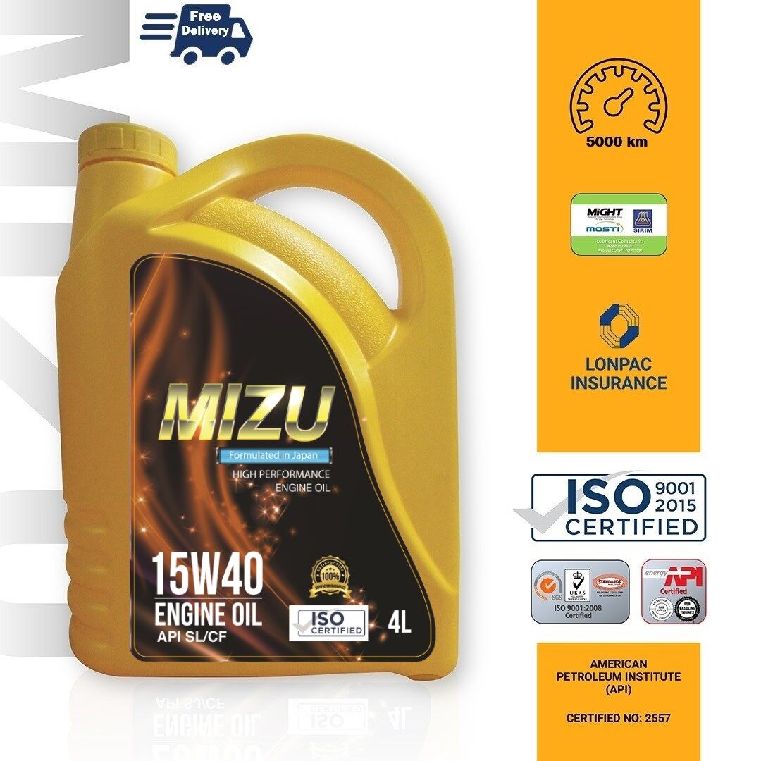 New Product Mizu Premium Mineral Lubricant 15w 40 Car Engine Oil 4 Litres Limited Promotion With Free 1 Piece Mizu Mileage Sticker 15w40 Minyak Hitam Minyak Pelincir Tulen