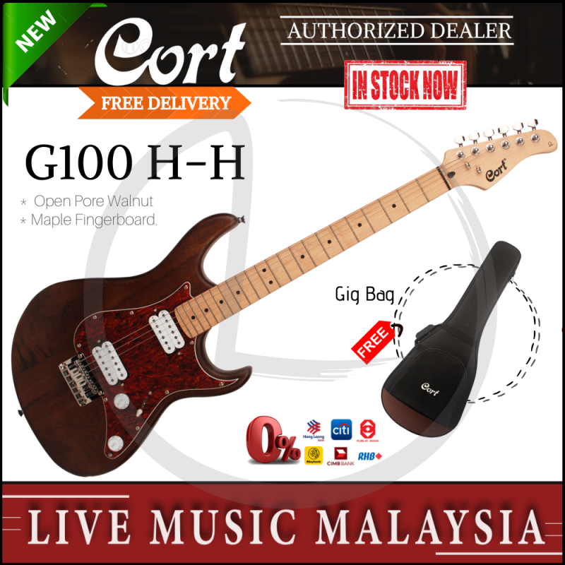 Cort G100 HH Electric Guitar with Gig Bag - Open Pore Walnut (G-100/HH G 100) Malaysia