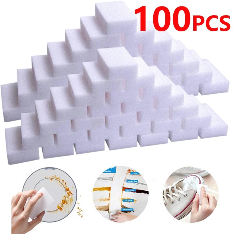 Kit 100pcs Loofah Magic Sponge Eraser Rubber Sponge Bushing Decontamination for Kitchen Office Bathroom Cleaning Tool 100X60X20MM