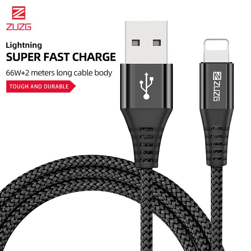 ZUZG 66W Nylon Fast Charge USB Data Cable For iPhone 14 13 Pro Max 12 Pro max 11 Pro max X 8 7 6 for Samsung Xiaomi LG Tablet Android Mobile Phone Cable Hi-Tensile Fast Charging Data Cable Quick Charger 1M/2M