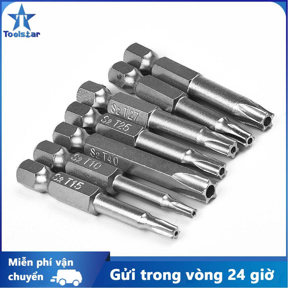 7pcs five star screwdriver bits 50mm 1/4" hex shank five-point magnetic torx screwdriver bits t10-t40