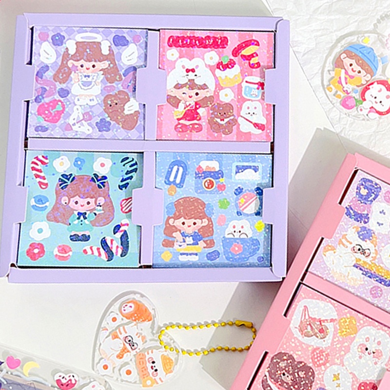 100 Sheets Boxed Cartoon Glittering Stickers Student Decorative DIY Material Stickers Set