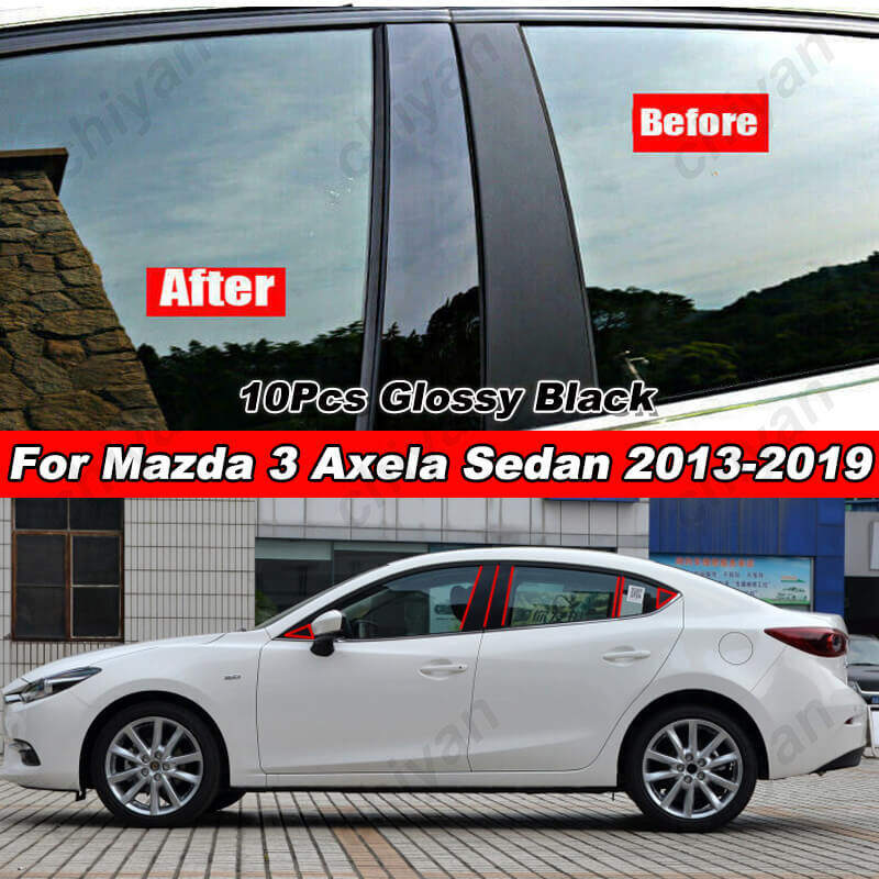 6~10Pcs For Mazda 3 Axela Sedan 2003-2022 Carbon Fiber Black Car Door Window Column BC Pillar Post Cover Trim PC Material Sticker
