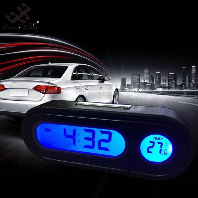 Circle Cool Car Mini Electronic Clock Time Watch Auto Dashboard Clocks Luminous Thermometer Black Digital Display Car Accessories