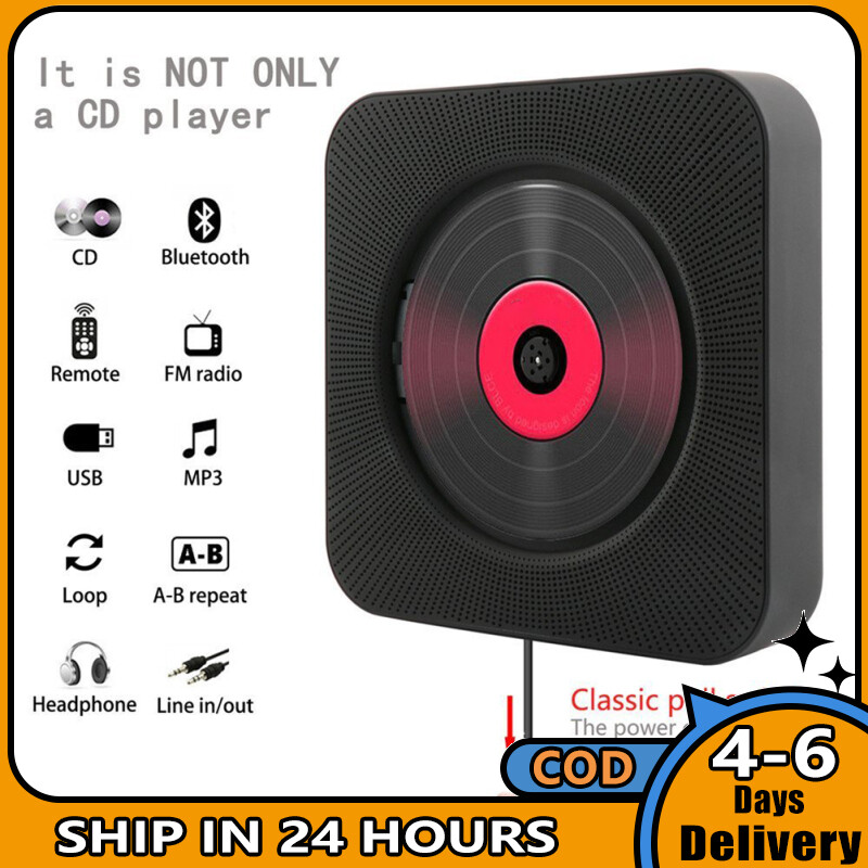 Wall Mountable CD Player Portable Bluetooth Music Player with Remote Control