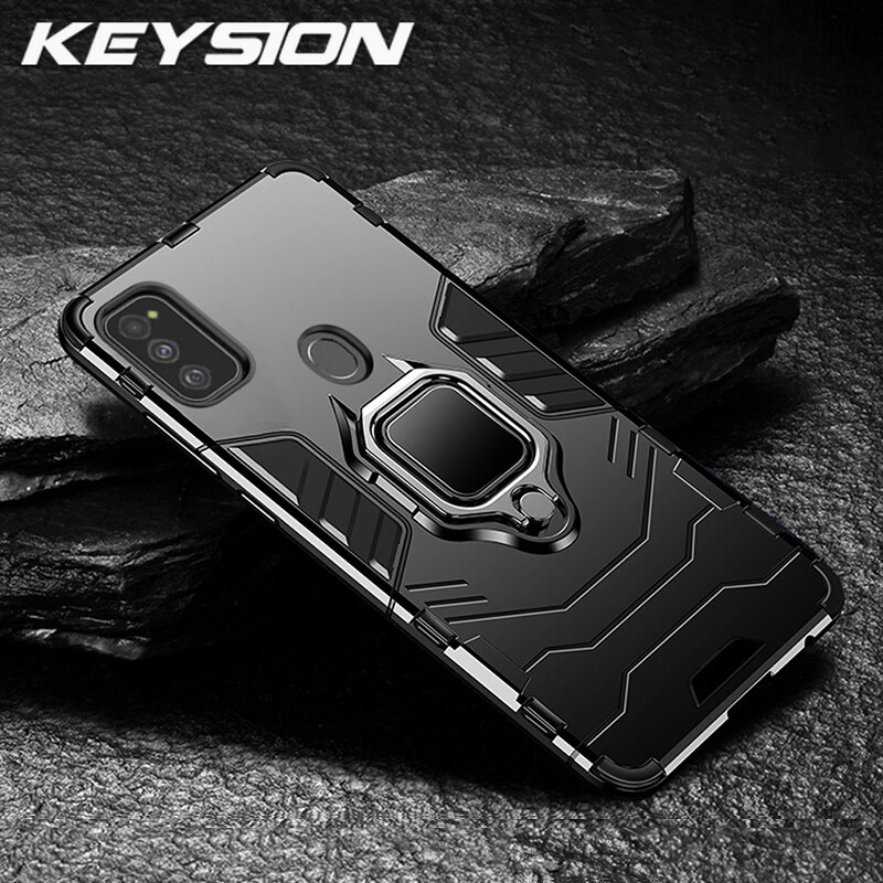 KEYSION Armor Case for Samsung M30S M21 Case Magnetic Ring Phone Holder Cover TPU+PC Bumper Case shockproof Back Cover