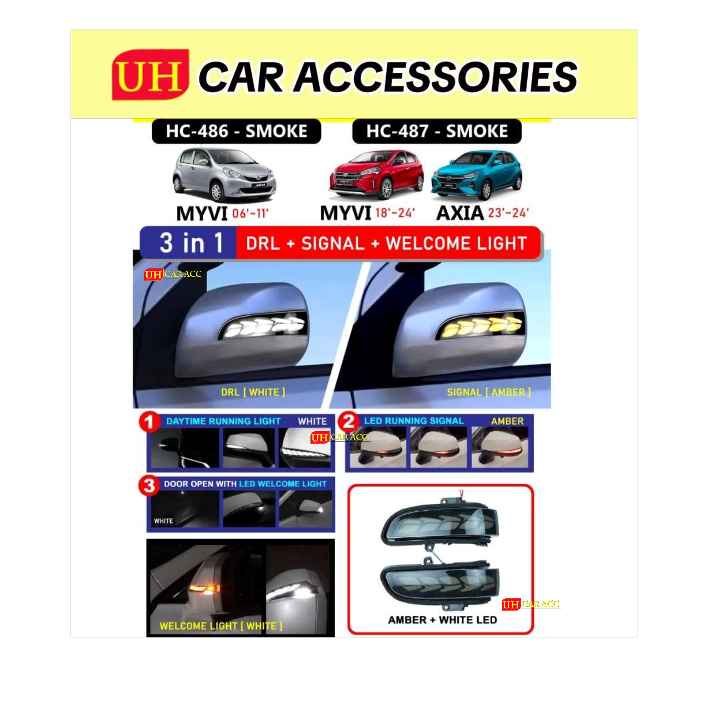 PERODUA MYVI AXIA DRAGON SCALE SIDE MIRROR SMOKE LED WITH SIGNAL