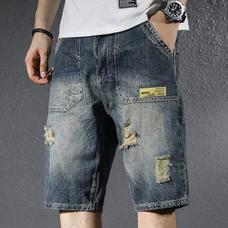 Waqd shop quần soóc denim rộng nhiều túi quần soóc nam quần rách năm tấc ngoại cỡ quần bò cổ điển quần yếm ống túm