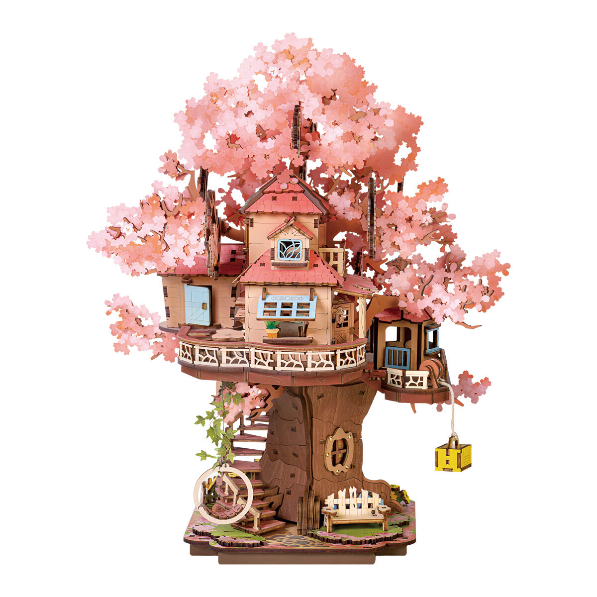 桜木　飾り ROBOTIME Rolife Sakura Tree House DIY 3D Wooden Puzzle Model Toys
