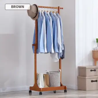 Solid Wood Clothes And Hats Rack Creative Mobile Floor Clothes