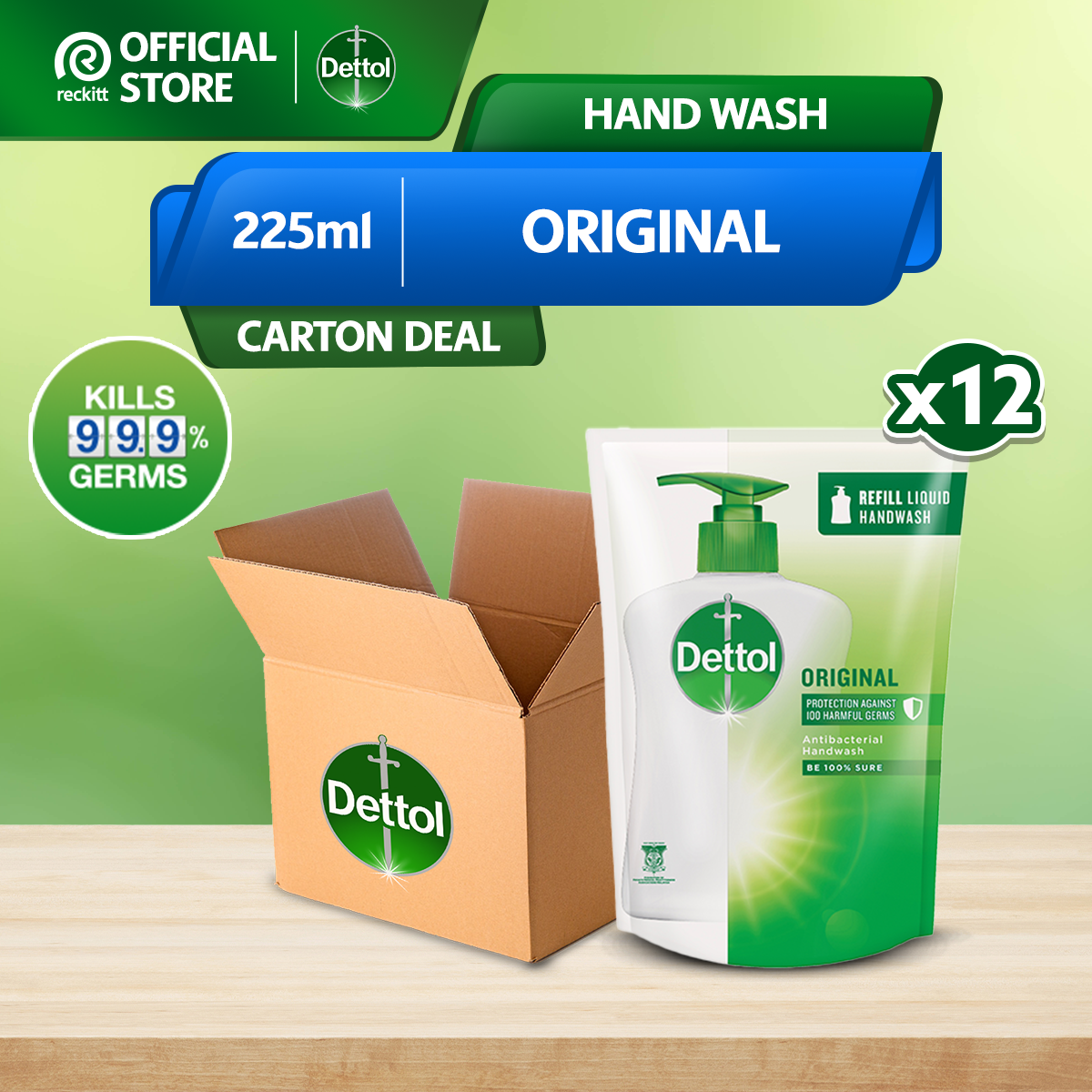 (Carton Sale) Dettol Antibacterial Hand Wash Refill Pouch 225ml x12 ...