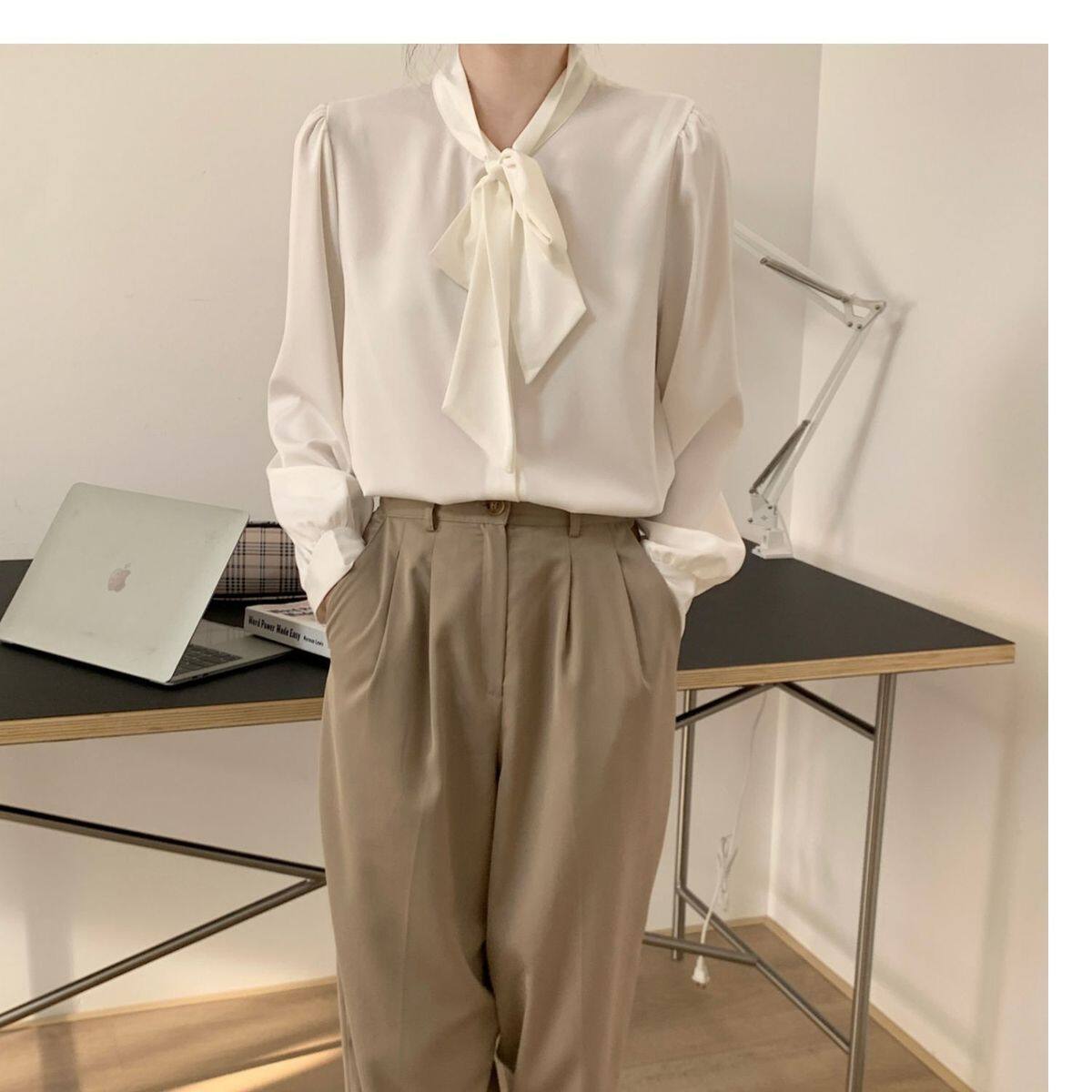 Bowknot Shirt Women's Long-sleeved Chiffon Tops