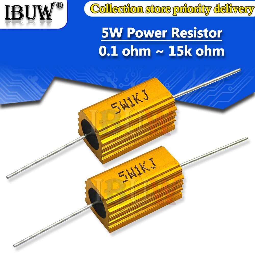 1pcs rx24 5w aluminum power metal shell case wirewound resistor 0.01 ~ 15k 1 2 3 5 6 8 10 20 100 150 200 300 500 1k 10k ohm