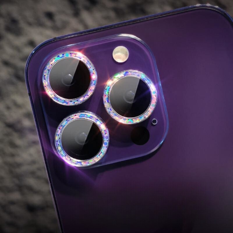 Kingzalin Single Lap Bling Diamond Camera Lens Protector For iPhone 14 Pro Max 14 Plus 13 Mini 12 Pro Max Sparkling Metal HD Tempered Glass Lens Film For iPhone Series