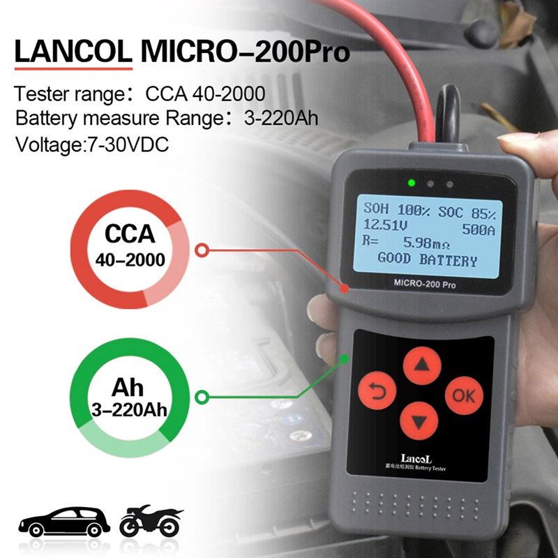 [คลังสินค้าพร้อม] Lancol MICRO-200Pro 12V 24V รถดิจิตอลเครื่องทดสอบแบตเตอรี่เครื่องวิเคราะห์แบตเตอรี่พกพาเครื่องทดสอบแบตเตอรี่สำหรับรถยนต์และรถจักรยานยนต์