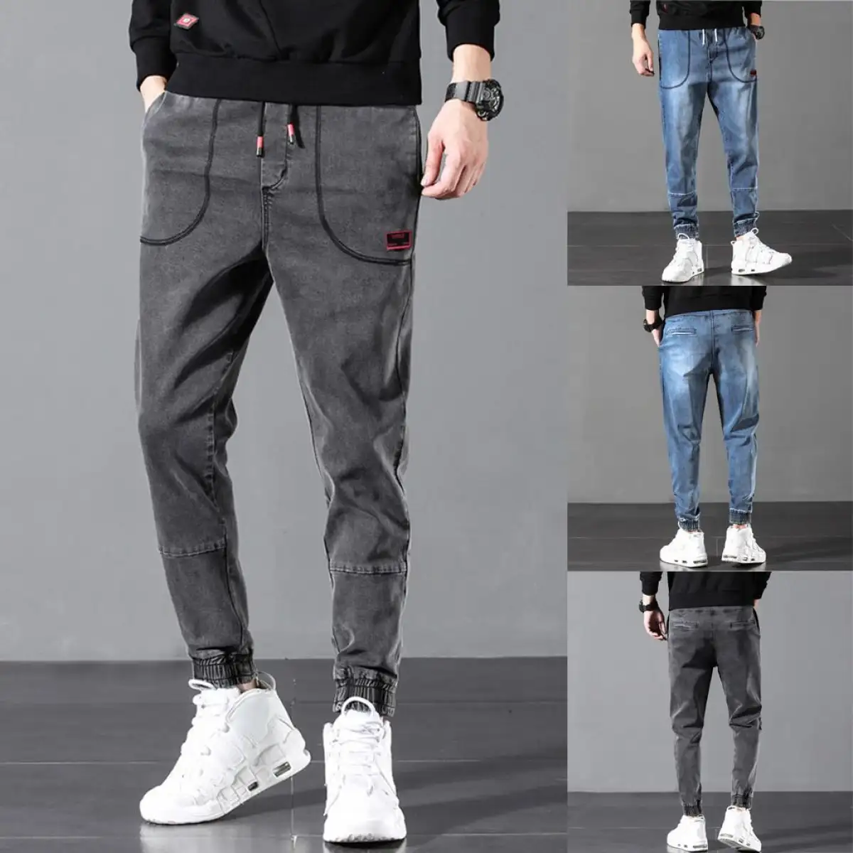 mens denim drawstring pants