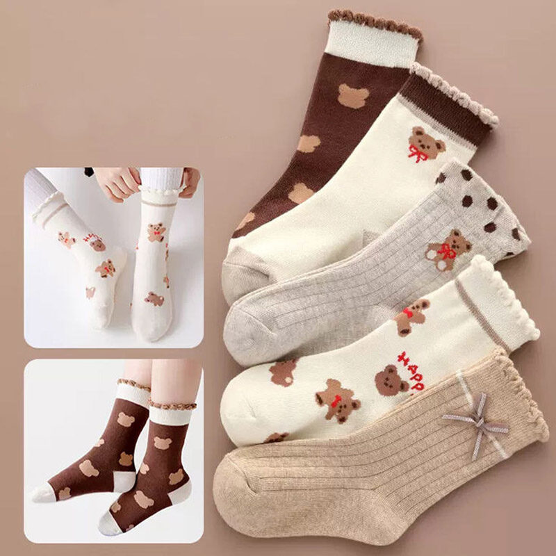 I love daddy&mummy 0-8y 5pairs cartoon bear children middle tube socks autumn winter keep warm sport sock girl boy baby cotton socks