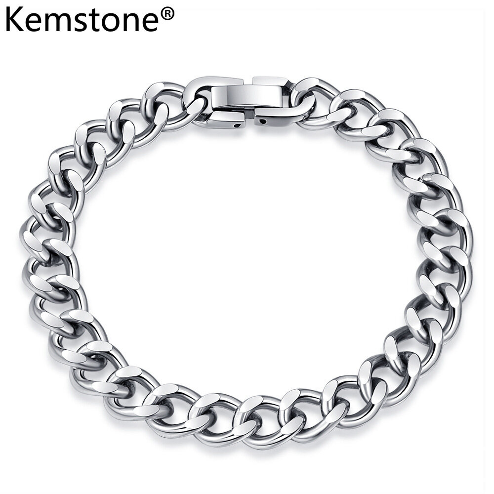 Kemstone Simple 18CM/20CM Stainless Steel Link Bracelet Hip Hop Jewelry for Men Women