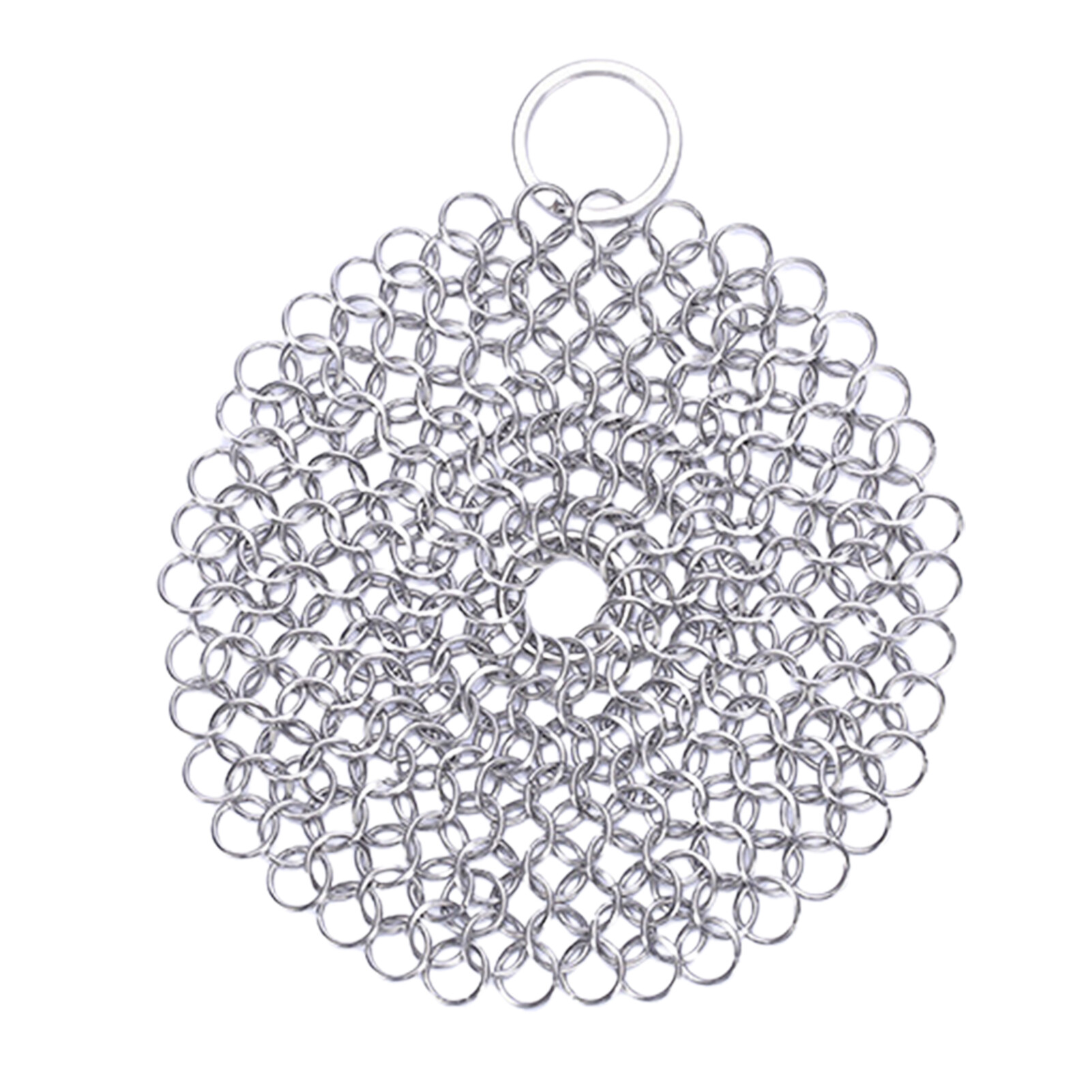 Xiaxuannai Round Stainless Steel Cast Iron Skillet Cleaner with Hanging Ring Practical Efficient Chainmail Cleaning Scrubber Kitchen Accessories Useful Cast Iron