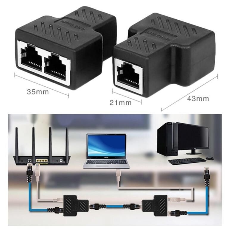 1 To 2 LAN Ethernet Network RJ45 Cable Port Network Cable Splitter Extender Plug Adapter Connector RJ45 Network Tee Head