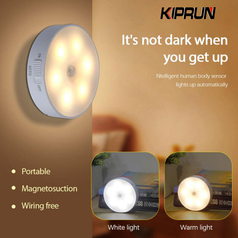 [Hàng Có Sẵn] Đèn Cảm Biến Chuyển Động KIPRUN, Đèn Ngủ Cảm Biến Chuyển Động PIR 6 Đèn LED Tự Động Bật/Tắt Cho Trang Trí Phòng Ngủ Phòng Ngủ Đèn Phát Hiện Đèn Trang Trí Tường Đèn Cầu Thang Tủ Quần Áo Phòng Lối Đi