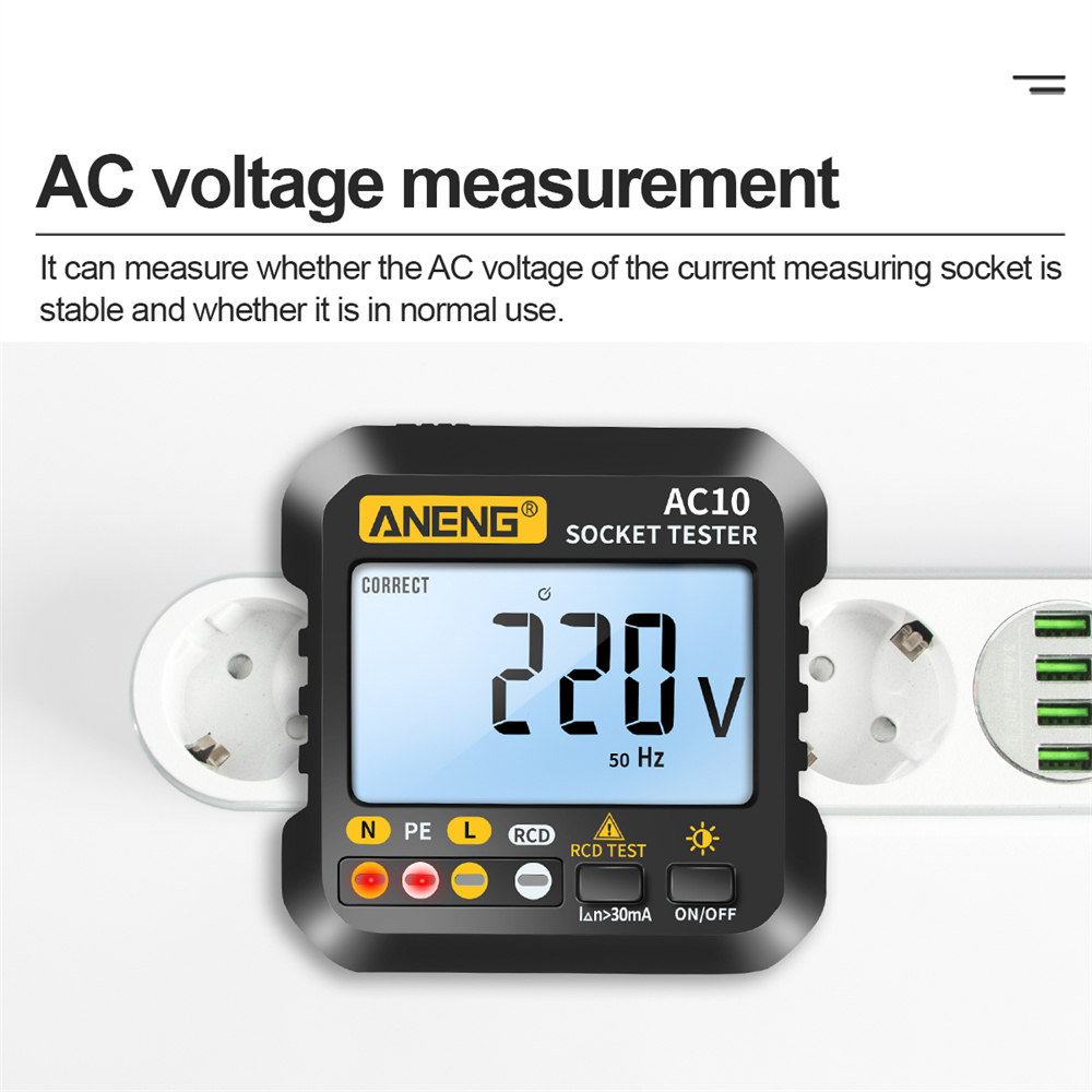 diymore Máy Kiểm Tra Ổ Cắm AC10 Máy Dò Phích Cắm Máy Dò Pha Kiểm Tra Pha Phân Cực Phích Cắm Không Dây Đồng Hồ Vạn Năng Kỹ Thuật Số Phích Cắm US/EU