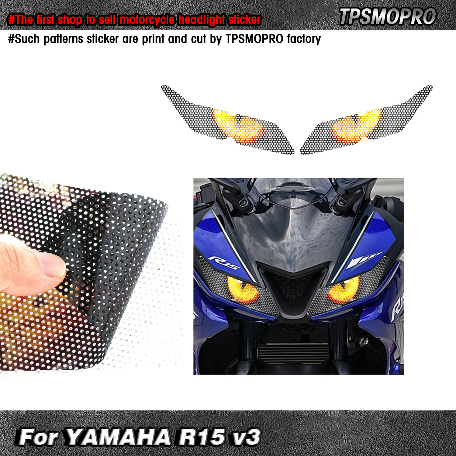 Đề Can Dán Đèn Pha Xe Máy YAMAHA R15 V3 Phim Đèn Pha, Không Thấm Nước 大灯贴