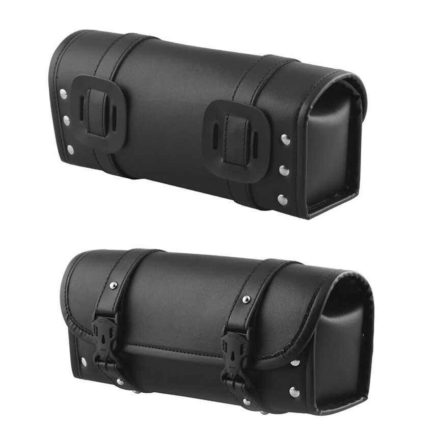 MA Universal Leather Motorcycle Tool Bag Handlebar Saddlebag Side Roll Barrel Pouch