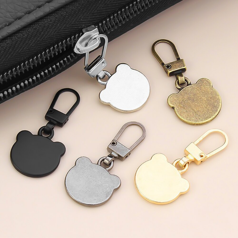 5pcs Small Bear Head Detachable Zipper Puller Replacement Tab Zipper Sliders Head Repair Kit Suitcases Luggage Backpacks Handbags Accessories