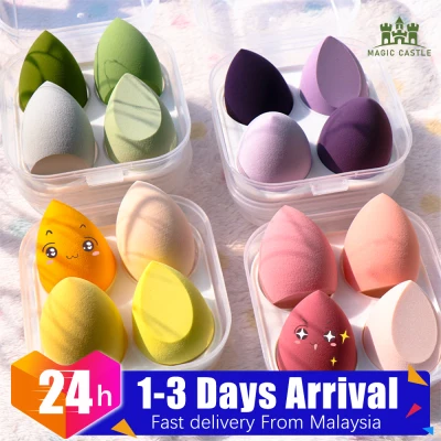 🌸🌸LazChoice🌸🌸 4cs/Set Makeup Blender Cosmetic Puff Makeup Sponge with Storage Box Water Drop Shape Wet And Dry Foundation Powder Sponge Beauty Tool make-up egg