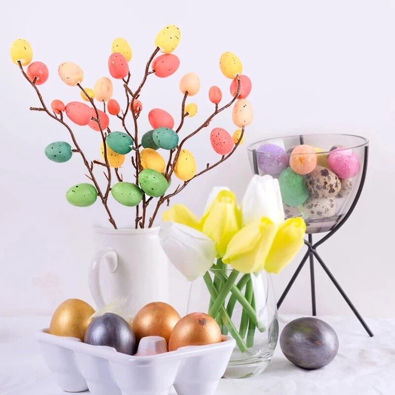 1 Branch Foam Fake Easter Egg Tree Branch Flower / Easter Decorations / Realistic Egg Tree Ornaments Kids DIY Crafts