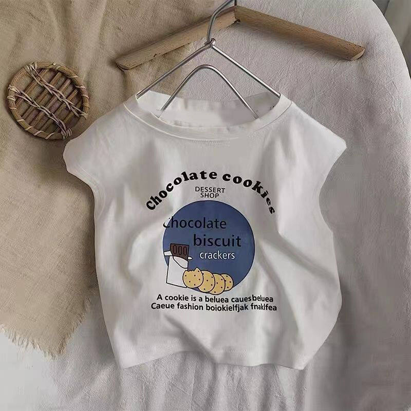 Tumama KIds 100% cotton kids vest t-shirt Summer new Korean style sleeveless outerwear t-shirt top breathable