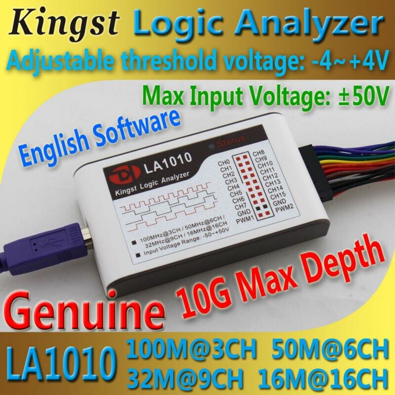 LA1010 USB Logic Analyzer 100M Max Sample Rate,16Channels,10B Samples, MCU,ARM,FPGA Debug Tool