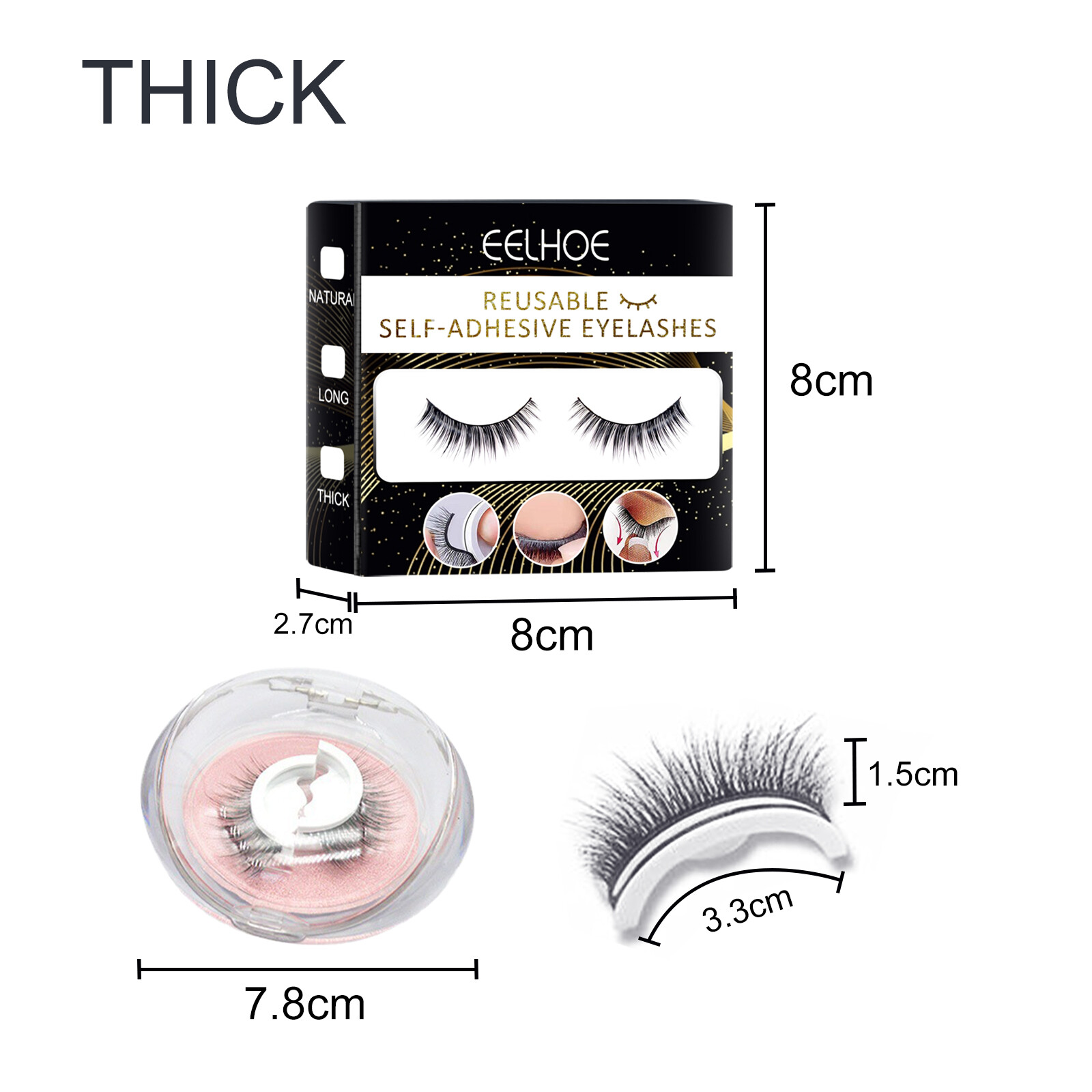 【Hot Sale】Eelhoe Reusable Self-adhesive False Eyelashes Natural  Long Thick Multiple Reversible Self-adhesive Free Glue 3D Fake Eyelashes Professional Non Irritating Comfortable Reusable Cosmetics（1Pair）