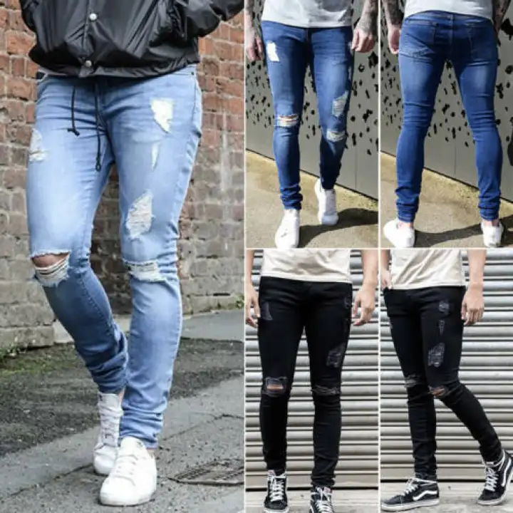 mens skinny destroyed jeans