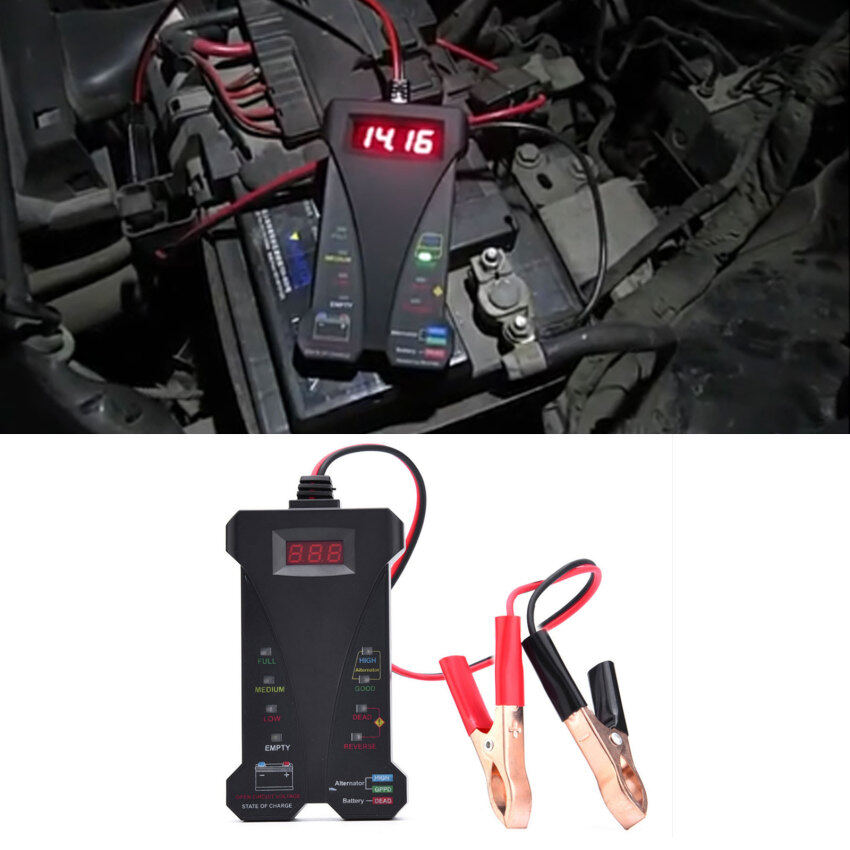 12V Digital Display Battery Alternator Tester Display Volt Check Car Motorcycle Tool Voltmeter and Charging Test System Analyzer Diagnostic Tool