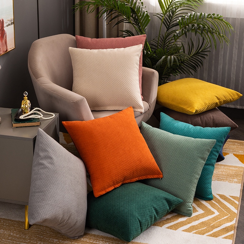 Modern Nordic Cushion Cover Flannel Pillowcase Solid Color Pillow Case Cojines Decor Sofa Throw Pillows Room Pillow Cover Decorative 45x45cm
