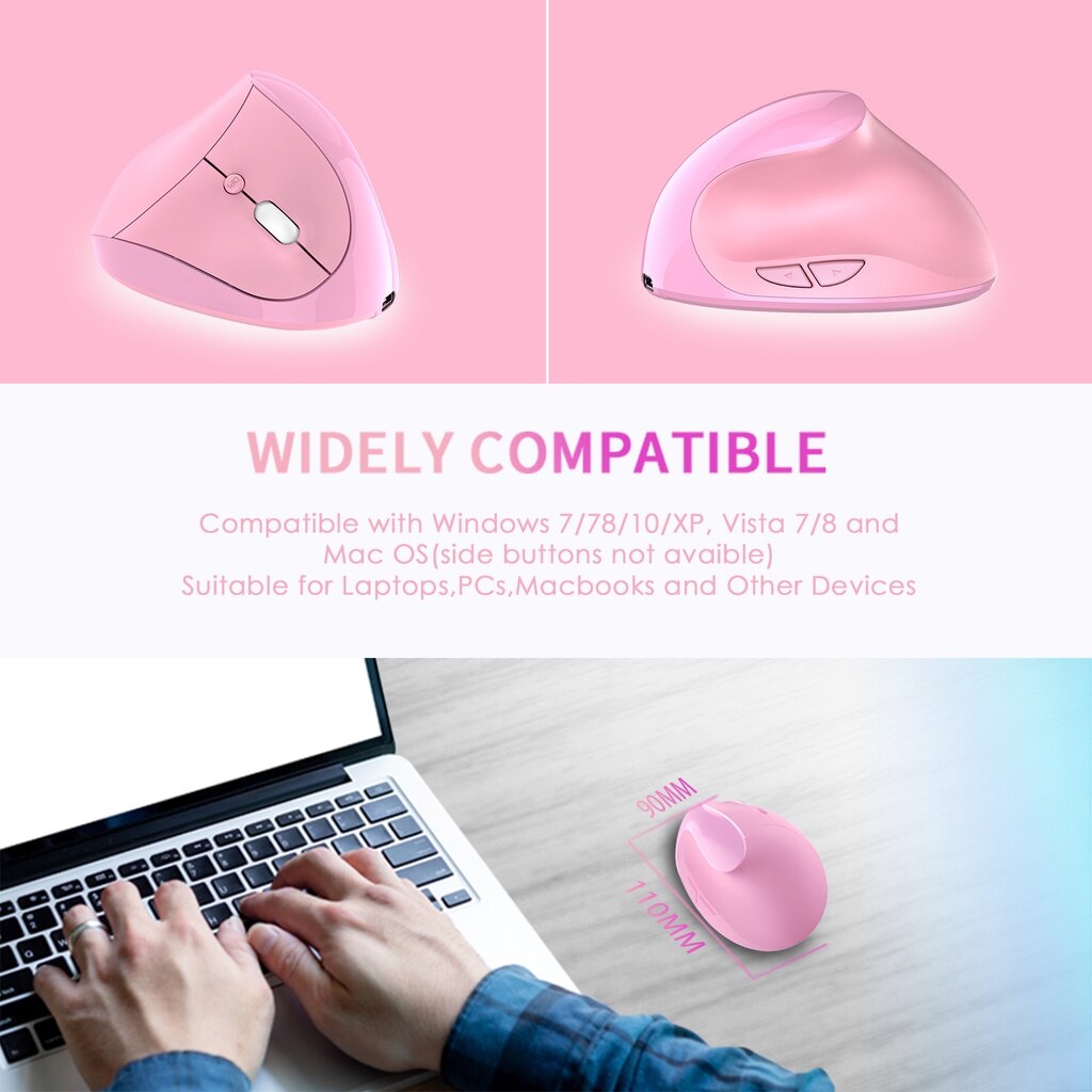Jelly Comb Chuột Đứng Chuột Không Dây Chuột Không Dây Công Thái Học Màu Hồng Có Thể Sạc Lại 2.4G Chuột Không Dây Cho PC/Máy Tính Xách Tay/Windows/Io S