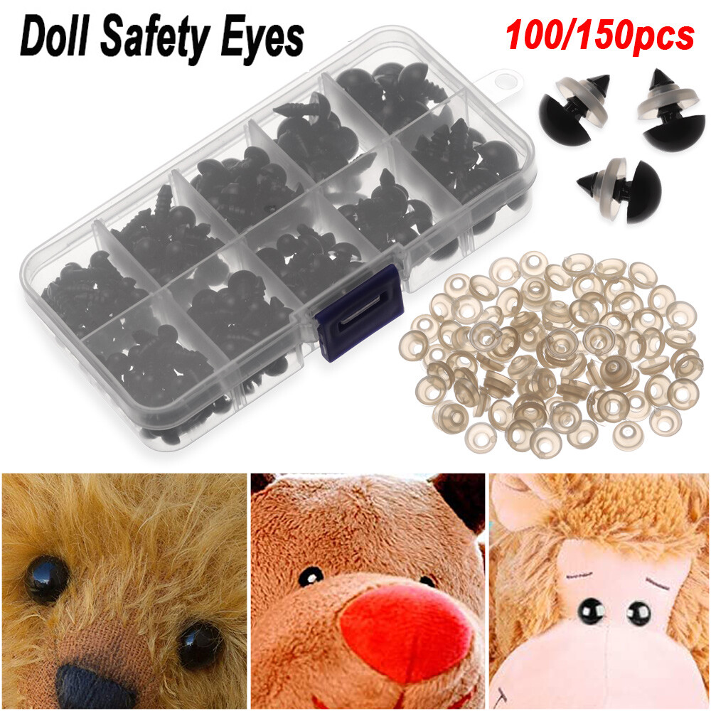 100/150PCS Plastic With Storage Box Stuffed Screws DIY Accessories Black Craft Eyeball With Washers Doll Safety Eyes Toy Making